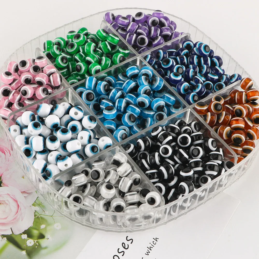 

6/8mm 100/200pcs Round Loose Evil Eye Beads Resin Spacer Clear Beads For Jewelry Making DIY Charm Bracelet Necklace Accessories