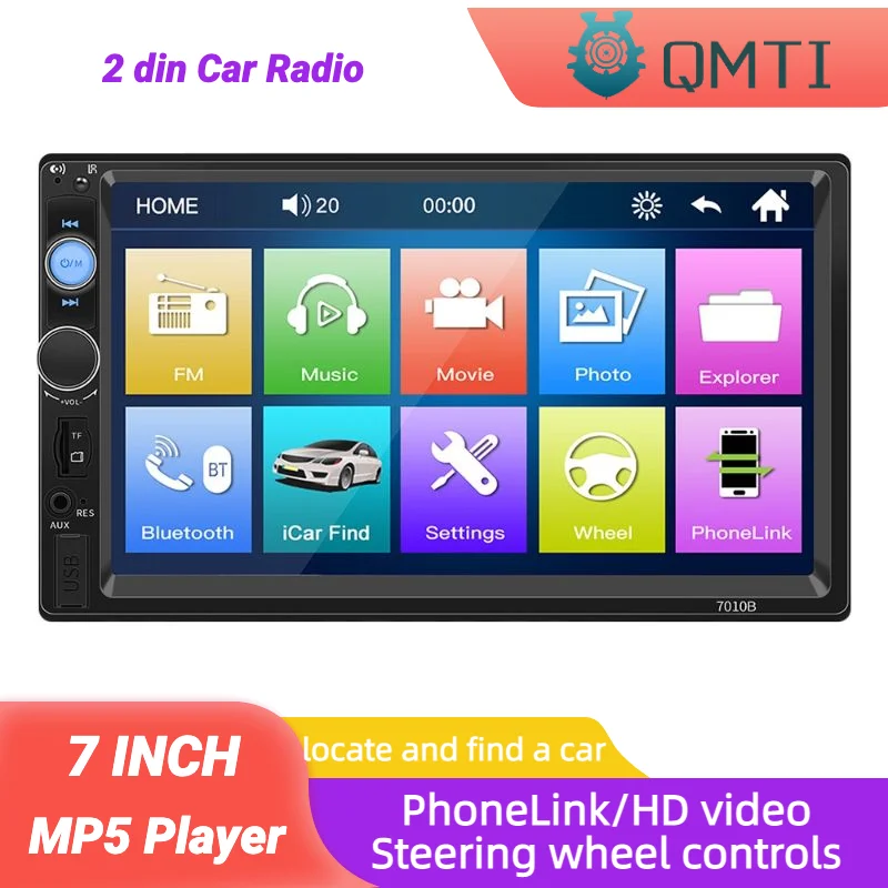 

2 Din Car Radio 7" HD Autoradio Multimedia Player 2DIN Touch Screen Auto audio Car Stereo MP5 Bluetooth USB FM Camera 7010B