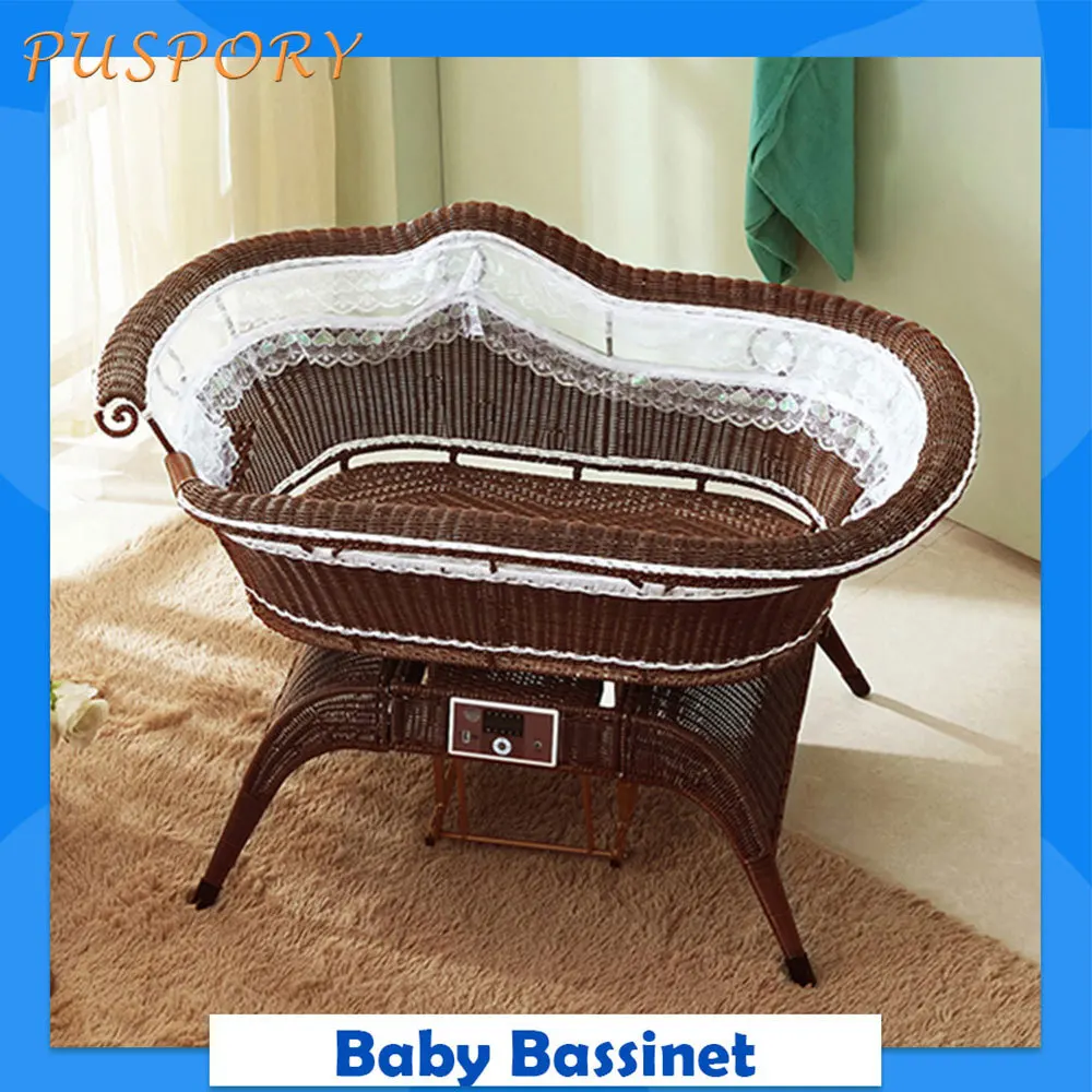 

Плетеная детская кроватка из ротанга, полностью автоматическая электрическая детская кроватка, интеллектуальное управление, многофункциональная регулировка, Детская Коаксиальная кроватка для сна