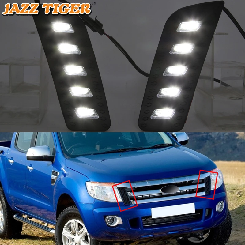 Luz LED de circulación diurna para Ford Ranger, lámpara de 12V para parrilla delantera, accesorios de coche, 2 piezas, DRL, 2012, 2013, 2014