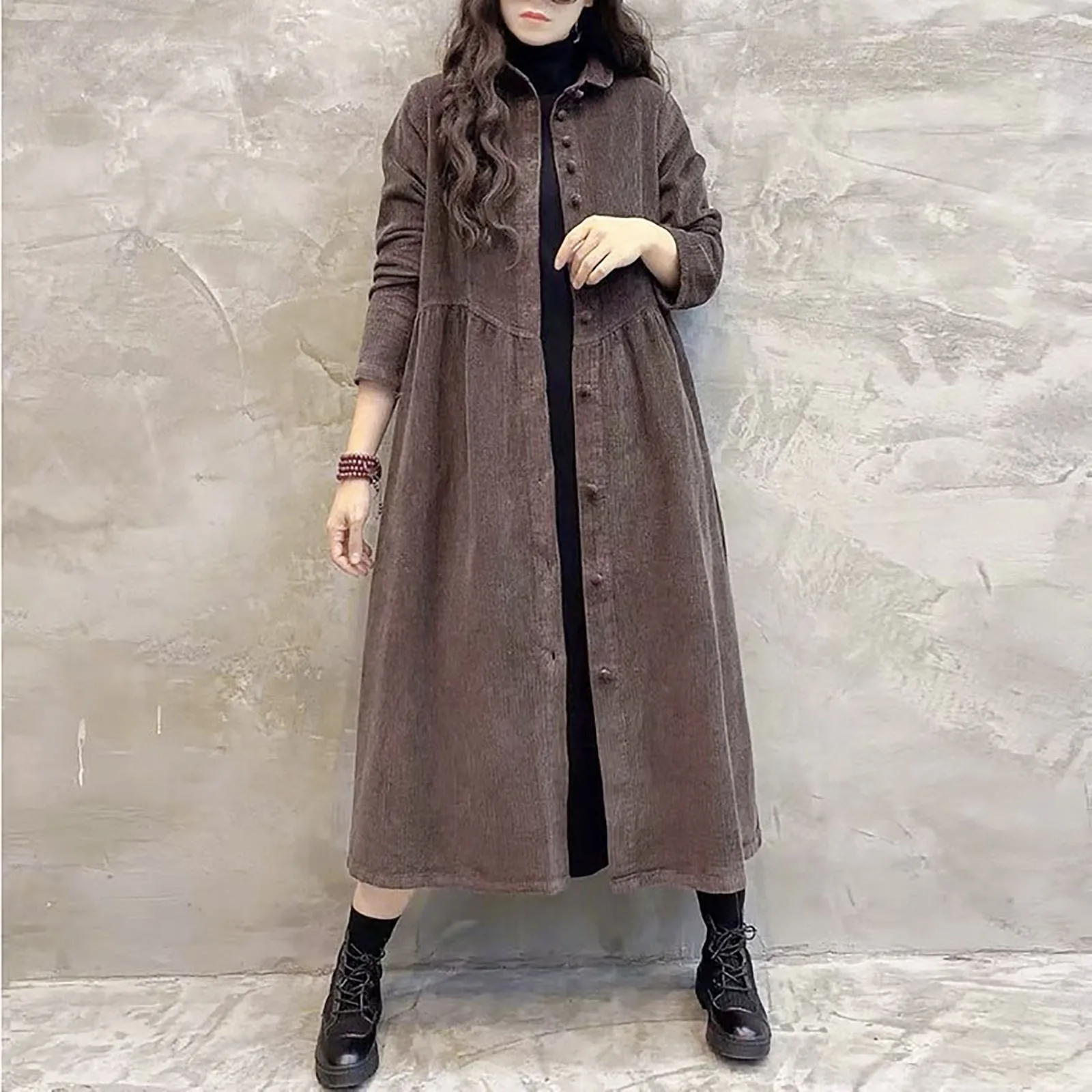 

Womens Dresses with Sleeves Women Simple Coats Solid Color Long Sleeve Corduroy Inspiration Thick Wrinkled Athletic Dress