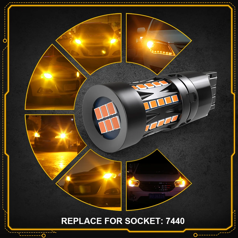 2 шт. 7440 T20 W21W WY21W Янтарная светодиодная лампа Canbus Автомобильный указатель
