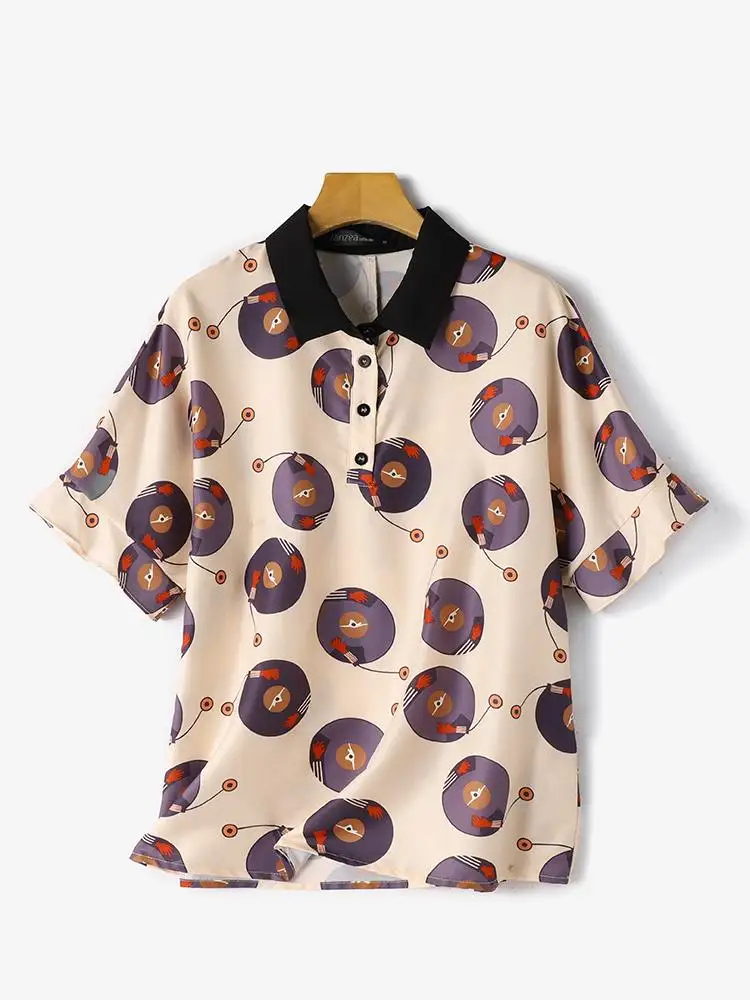 Женская блузка с оборками ZANZEA летняя рубашка принтом винтажная отложным