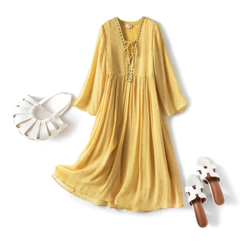 

Летнее платье, женская одежда, элегантные платья для женщин, платье с V-образным вырезом и принтом, свободное корейское женское шелковое платье, платья Zm3219