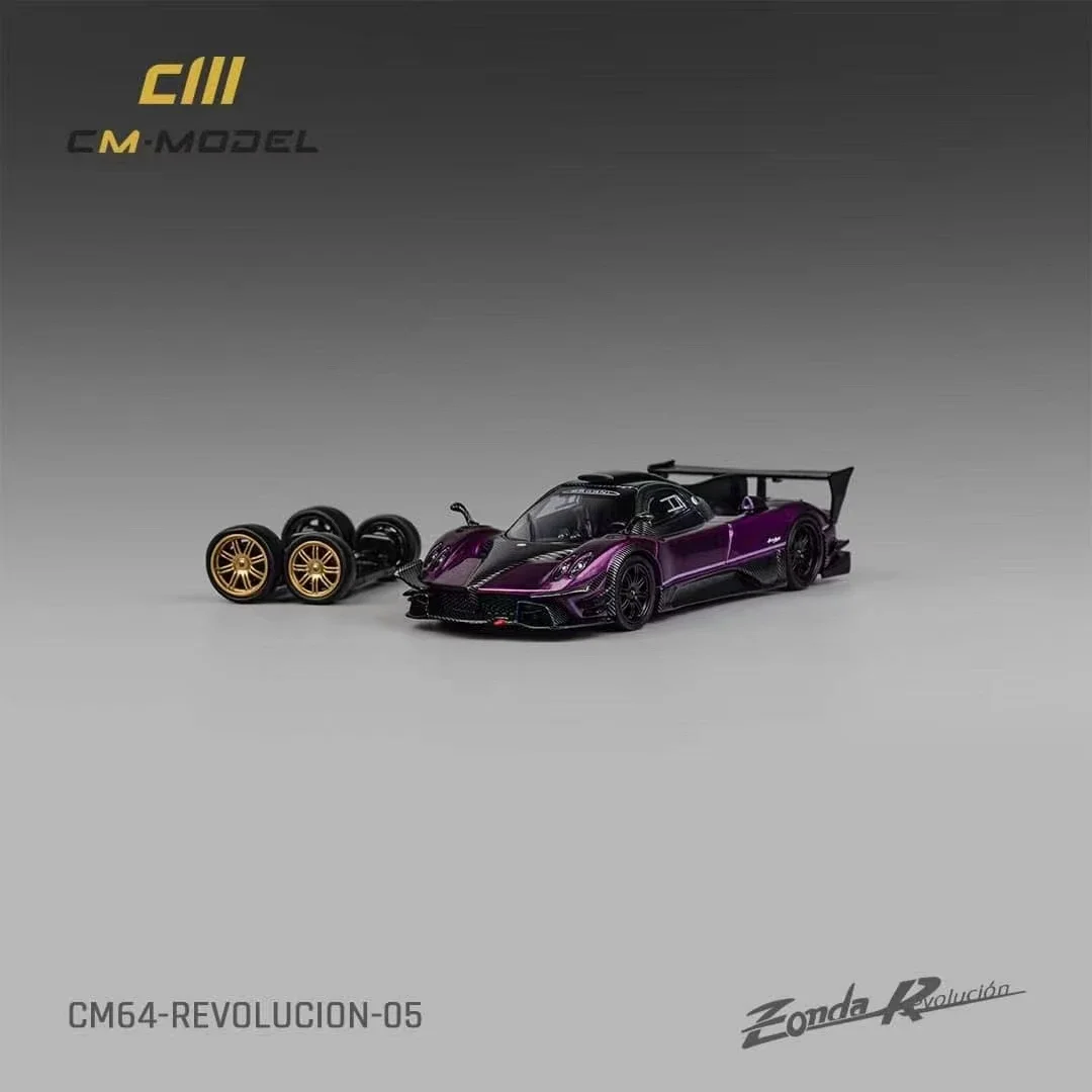 PreSale CM 1:64 Zonda R Evolucion Track Version Carbon Purple Replaceable Wheels Diecast Diorama Car Model Collection Toys