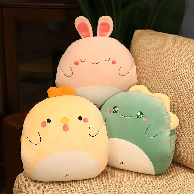 

35cm Variety Styles Rabbit&Pig&Chicken Plush Pillow With Blanket Soft Cartoon Animal Dinosaur&Husky Stuffed Handwarm Doll Gifts