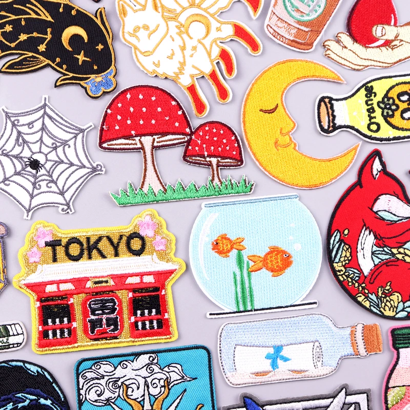 

Anime Patch Japan Embroidered Patches For Clothing Ocean Waves Fish Embroidery Patch Iron On Patches On Clothes Hook Loop Badges