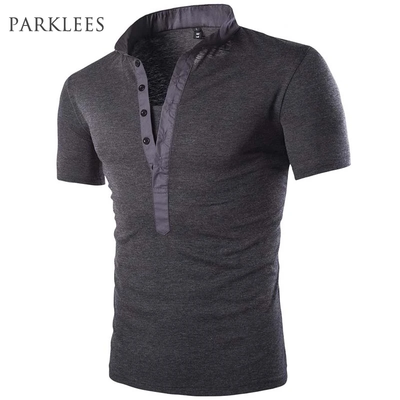 

Polo Shirt Men 2017 Summer Brand Solid Color V Neck Short Sleeve Henley Shirt Casual Slim Cotton Polos Shirts Polo Homme Marque