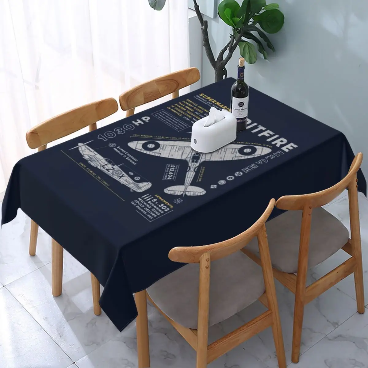 

Rectangular Tablecloth Tablecloth Fit 45"-50" Elastic Edge Table Cloth Fighter Pilot Aircraft Airplane Plane Table Cover