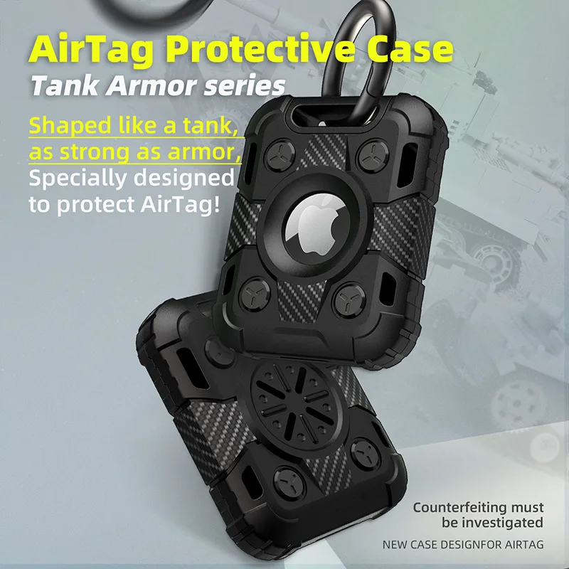 

For Apple Airtag Soft Silicone Protective Case With Keychain Tank Armor GPS Anti-lost Shockproof Cover For Air tags TPU Device