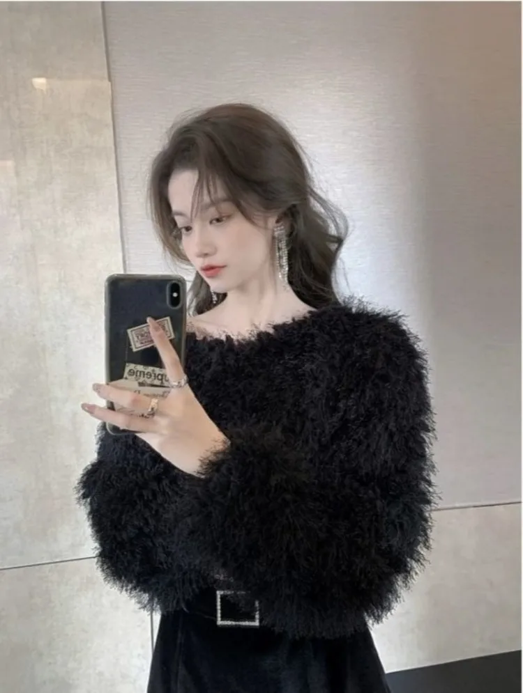 Ezgaga свитер женский осенне-зимний пушистый свободный с круглым вырезом