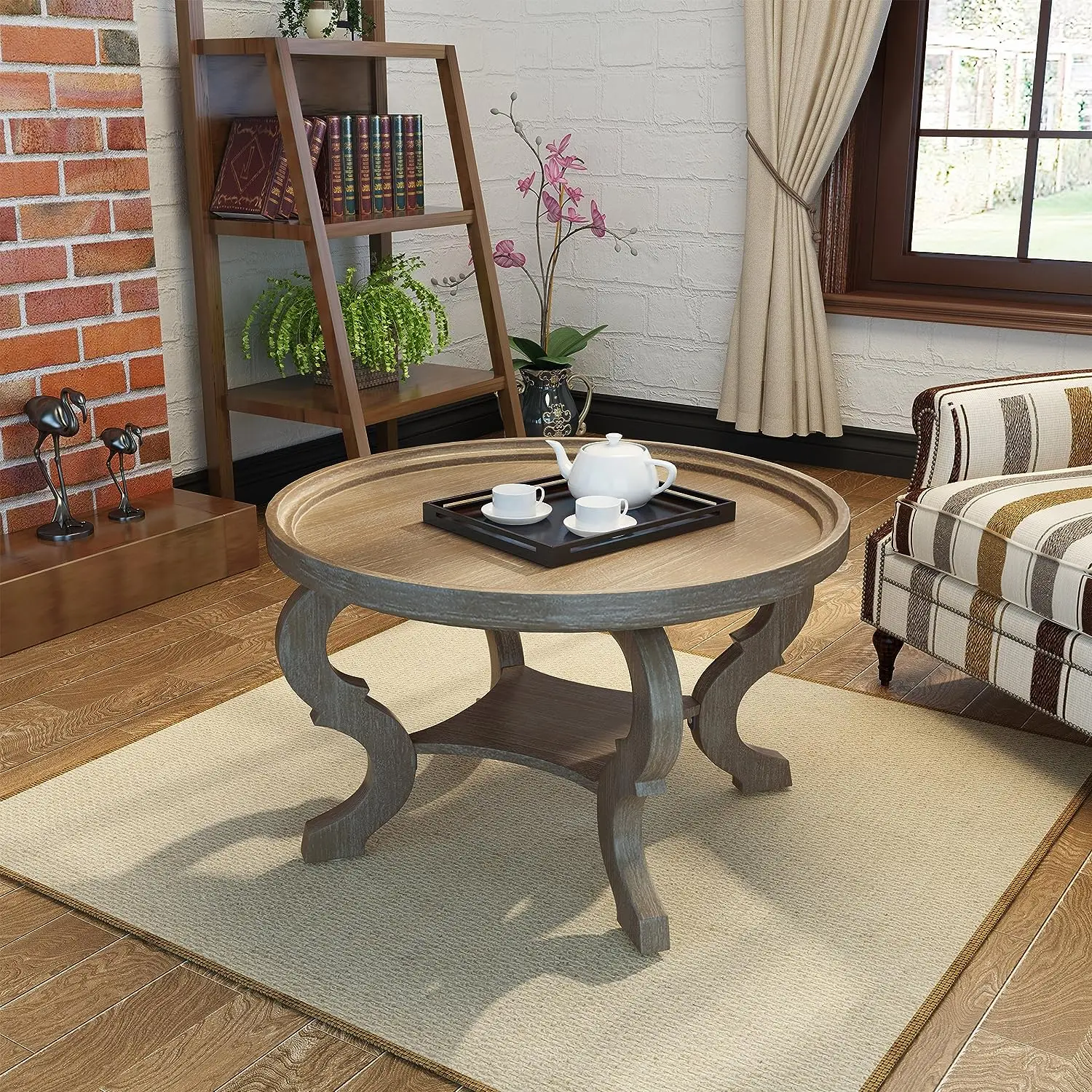 

Faux Wood Circular Coffee Table, Nature