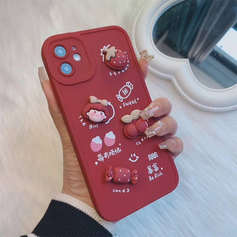 

3D Strawberry Girl Is Suitable for iphone13 Mobile Phone Shell Personality Female Model Huawei P50