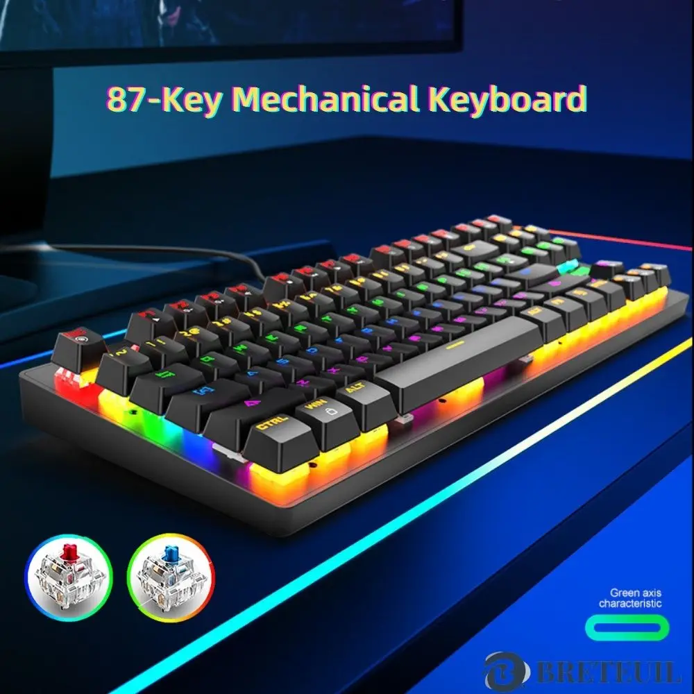 

Игровая механическая клавиатура, проводная клавиатура с подсветкой, 87 клавиш, с Anti-ghosting, разные цвета, USB