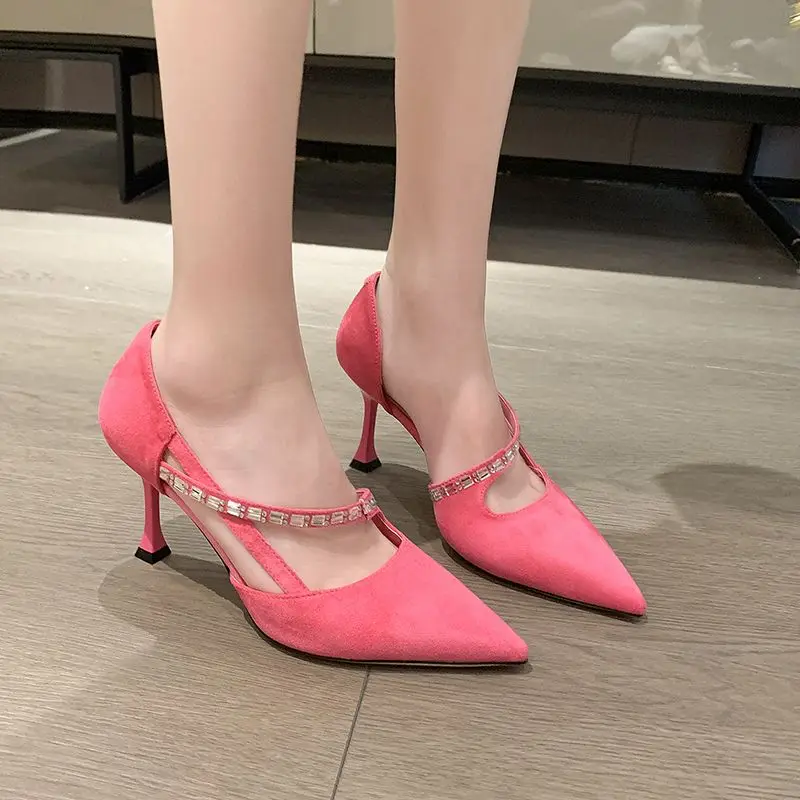 

High-heeled Shoes Women's New Spring and Summer 2023 Joker Stilettos with Hollow Elegant Pointed Rhinestones Skirt Casual Shoes