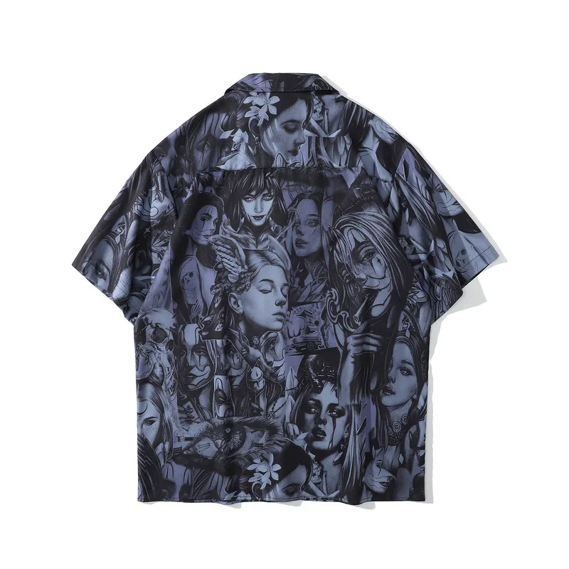 CHIPS 2022 Summer Fashion Men Women Shirt Hip Hop Dark Anime Shirt Print Harajuku Short Sleeve Shirt Tops Oversize Streetwear