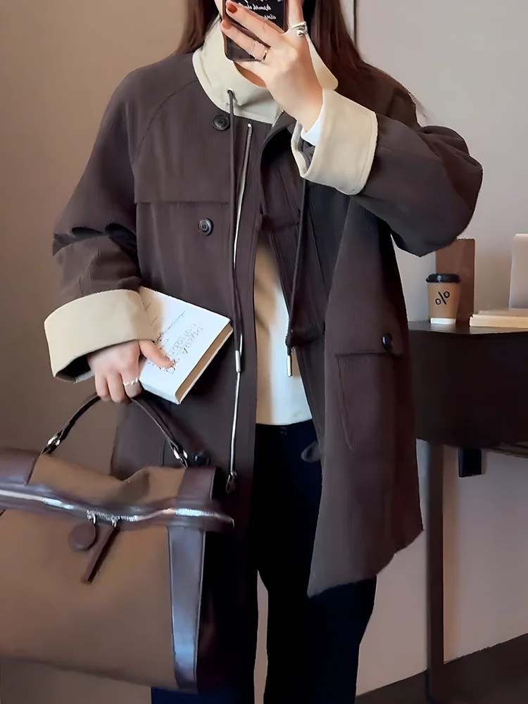 Женская одежда больших размеров Дизайн Тренч контрастного цвета Лоскутная