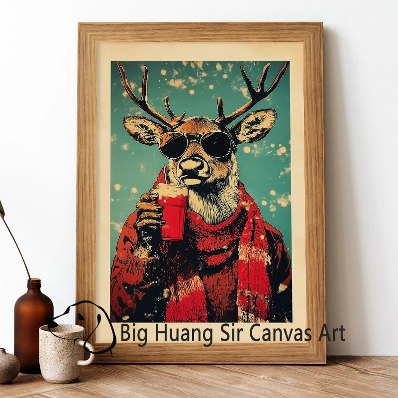 

Новогодний и рождественский художественный постер Санта-Клаус, забавный портретный постер, холст, коктейль, напитки, винтажная кухня, настенное искусство, поп-арт, принты