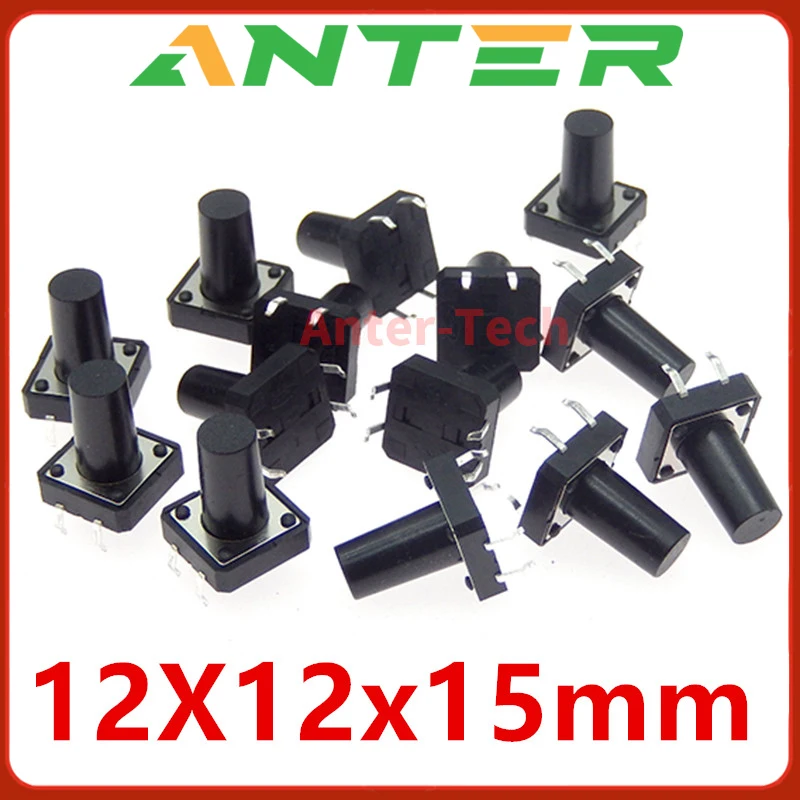 20 шт., кнопочный выключатель 12x12x15 мм, 4 контакта