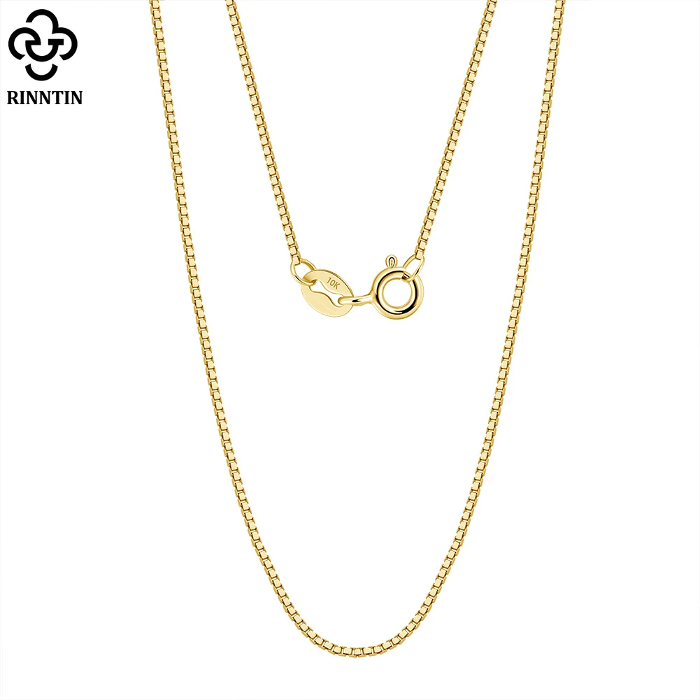 Rinntin Real 10K Solid Gold 0.6mm Diamond Cut Box Chain Necklace for Women AU417 Yellow Gold 10K Neck Chain Fine Jewelry FC03