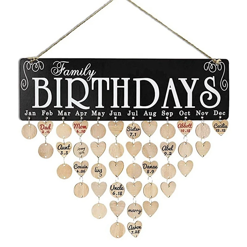 

Напоминание на день рождения, календарь, деревянная доска для семейного дня рождения «сделай сам», подарки для мамы, папы, друзей, с круглым ...