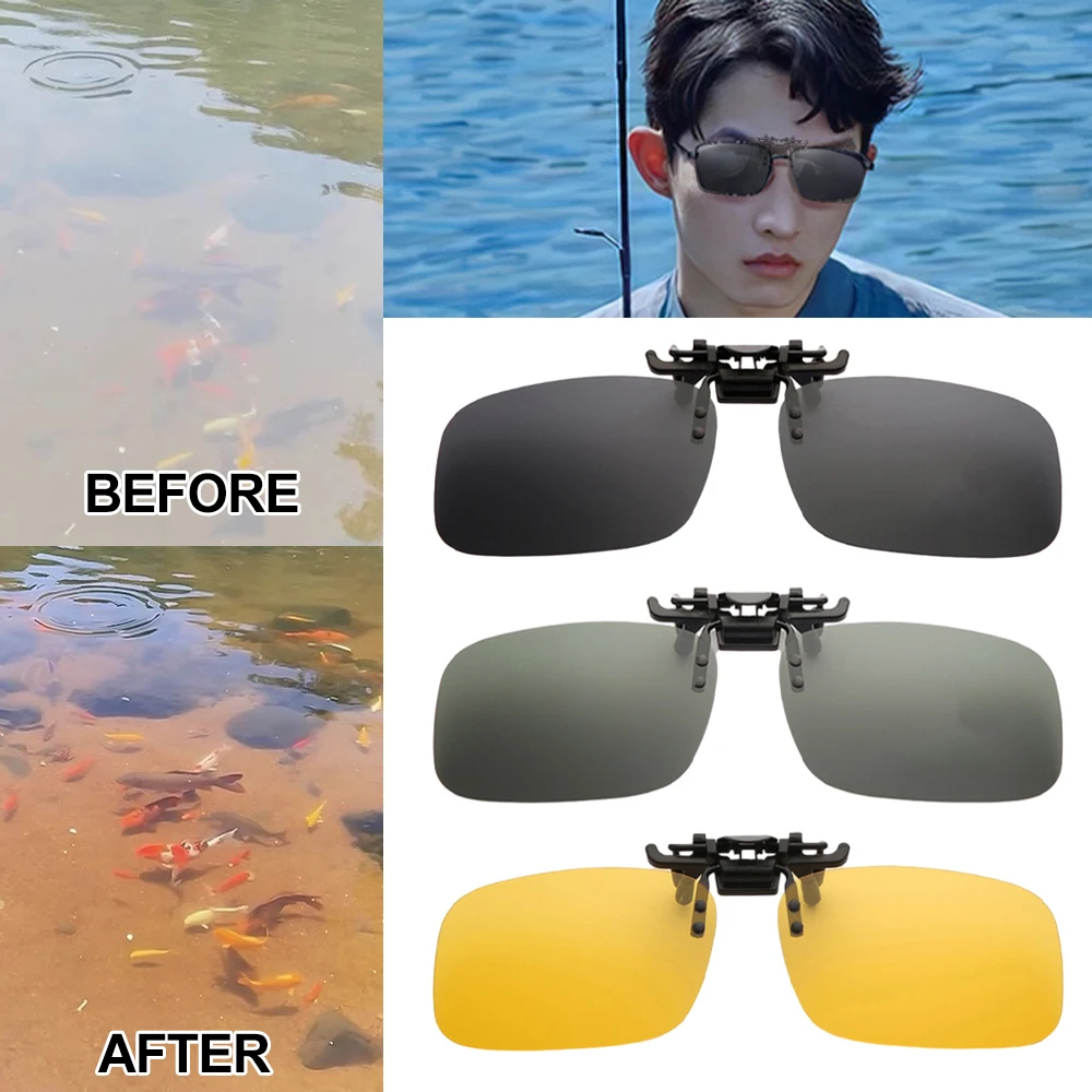

Polarized Clip Sunglasses 2Pcs Set Myopia Glasses Clip Driver Fishing Night Vision Myopia Clipon Sun Shading Eyeglasses