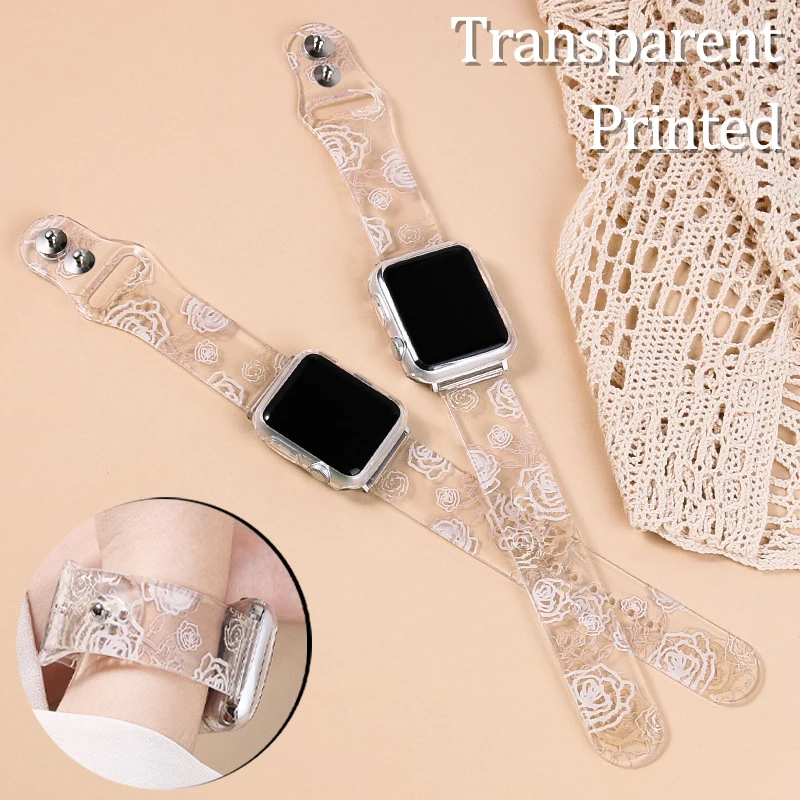 

Girls Transparent Silicone Band For Apple Watch Series 6 38mm 42mm 5 4 3 2 1 40 44MM For iWatch 7 41mm 45mm Women Wirst Bracelet