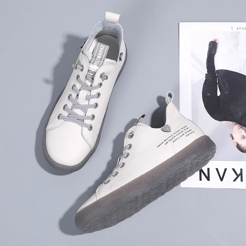2022 New Women Genuine Leather Sneakers Spring High-top Casual Shoes Autumn First Layer Cowhide Ladies High Top Vulcanized |