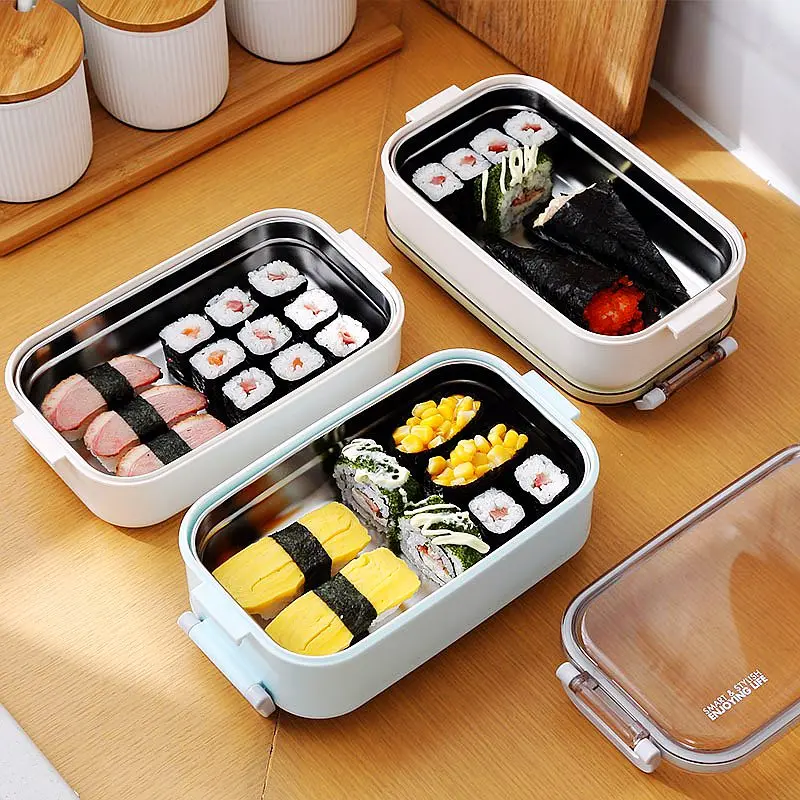 

Double Layer Lunch Box 1200ml 800ML Wooden Feeling Salad Bento Box BPA Free Portable Container Box Workers Student