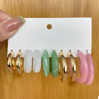 5 pairs vintage resin big circle hoop earring set for women resin green pink retro earring fashion jewelry gifts