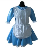 new french sissy girl maid lockable pvc blue dress role play suit customization
