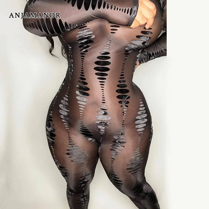 

ANJAMANOR See Through Mesh Black Sexy Jumpsuit One Piece Club Outfit Bodycon Jumpsuit New Arrivals 2024 Womans Clothing D66-EF10