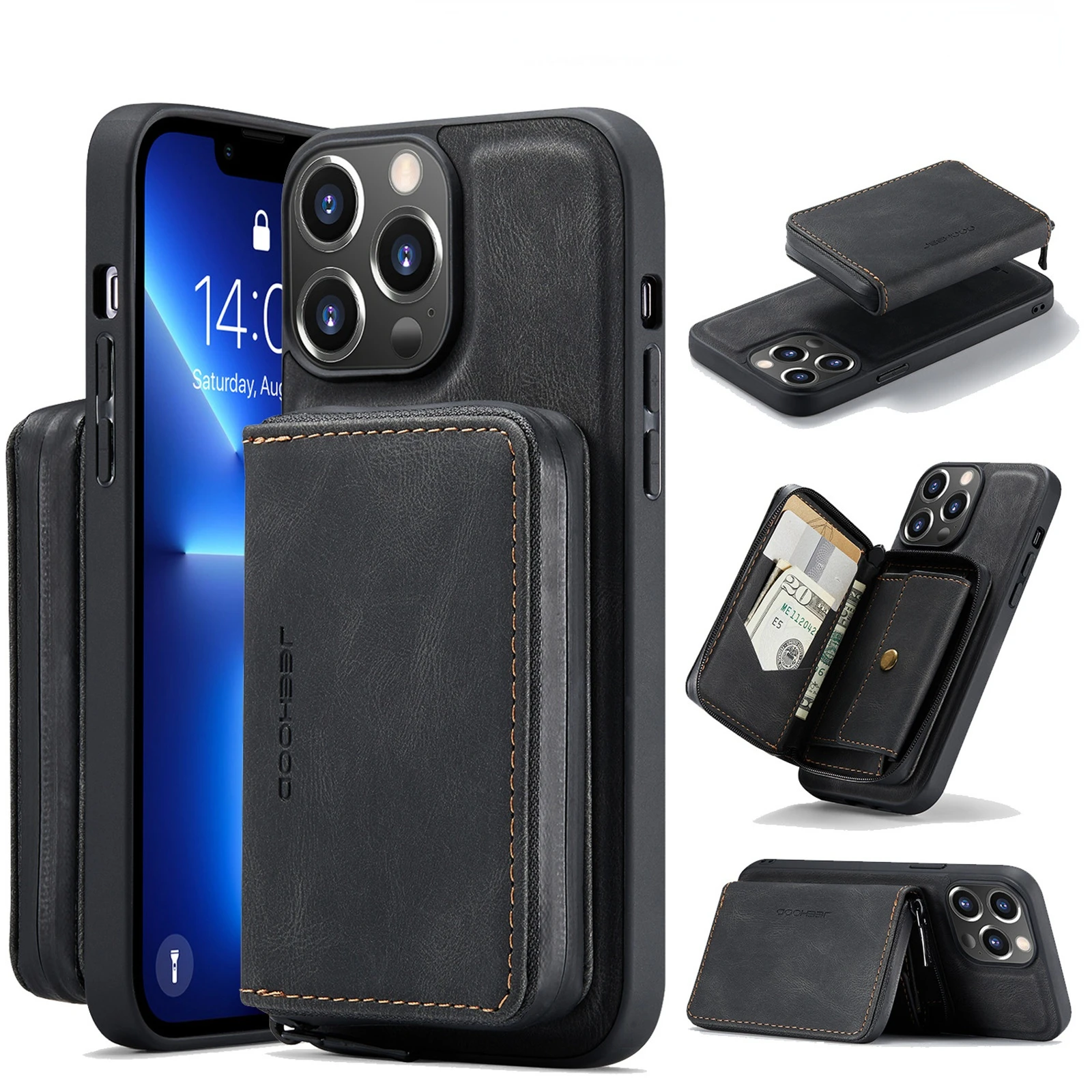 

Съемный кожаный чехол 2 в 1 для iPhone 14, 13, 12, 11 Pro Max, мини-чехол, кошелек на молнии с держателем для карт для женщин и мужчин