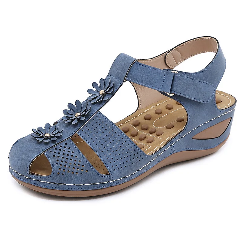 

Women Summer Sandals PU 5CM Wedges Shoes Bohemian Shallow Hook Loop Flower Solid Party Footwear Female Zapatillas Muje brown