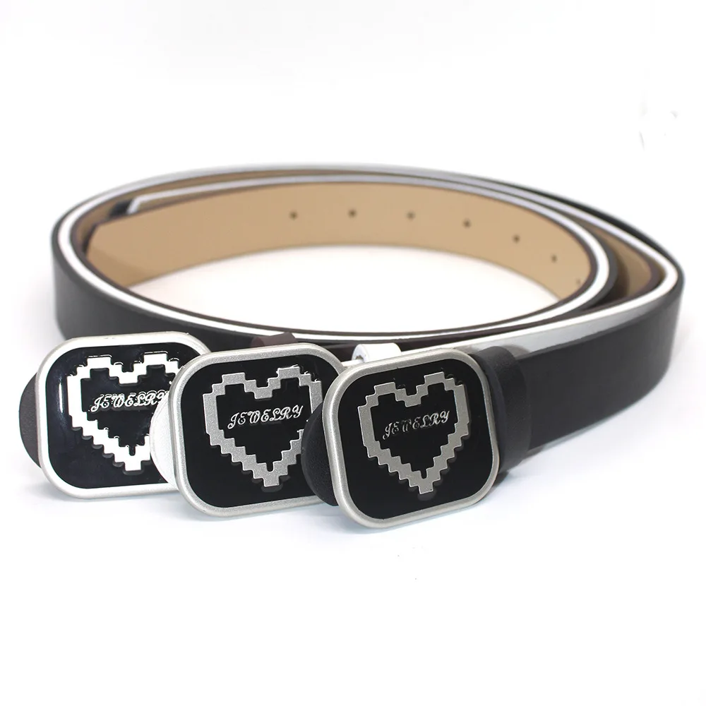 New Fashion Love Plate Buckle Belt for Women PU Leather Punk Street Jeans Casual Belt for Men
