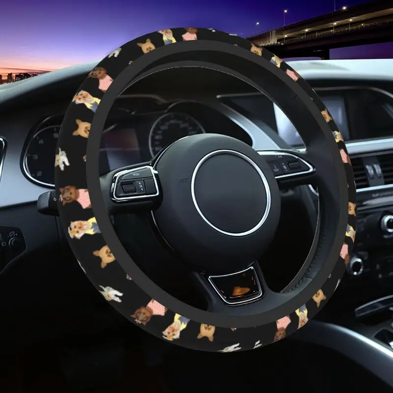 

Cute Yorkshire Terrier Pattern Steering Wheel Cover for Women Anti-slip Yorkie Dog Steering Wheel Protector Fit 37-38cm Car