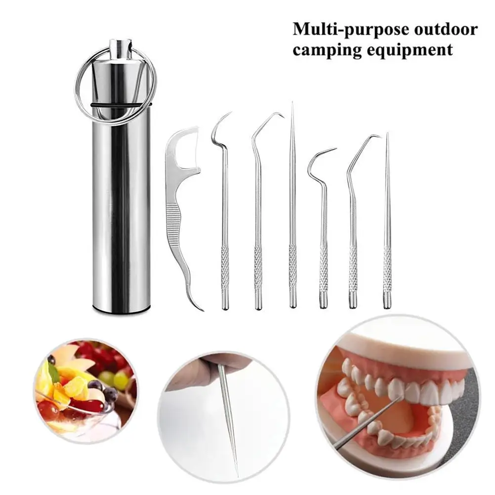 Portable Titanium Toothpick Bag Set Reusable Stainless Steel Toothpicks with Holder for Outdoor Picnics and Camping