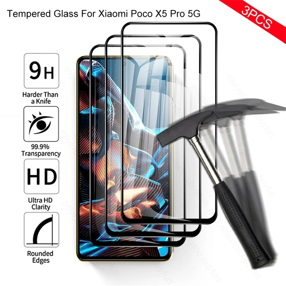 

Закаленное стекло с полным покрытием для Xiaomi Poco X5 X 5 Pro Poko Poxo Little X5pro Pocox5 Pocox5pro5G, защитная пленка для экрана, 3 шт.
