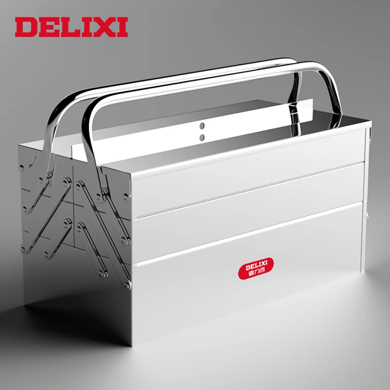 Delixi Stainless Steel Toolbox Multi-functional Industrial-grade Household Portable Electrician Hardware Storage Box Folding Typ