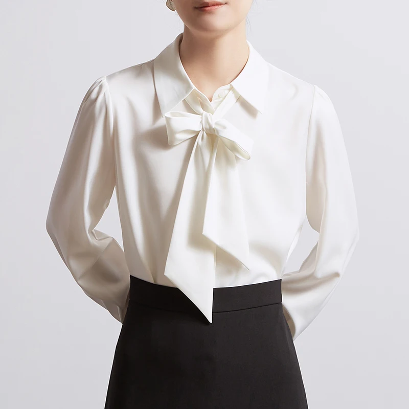 Белые атласные рубашки Chicbliss женские с длинными рукавами на весну и осень женская