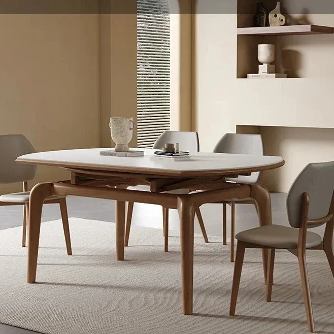 Обеденный стол из массива дерева каменная плита выдвижной квадратный и круглый