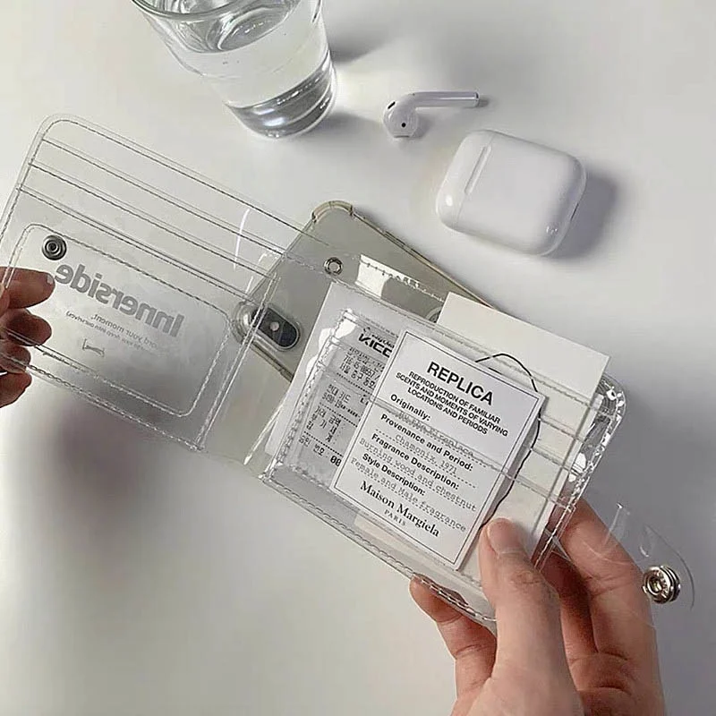 

Короткий кошелек для девочек, прозрачный водонепроницаемый маленький бумажник из ПВХ для мелочи, Женский держатель для кредитных карт, удостоверения личности