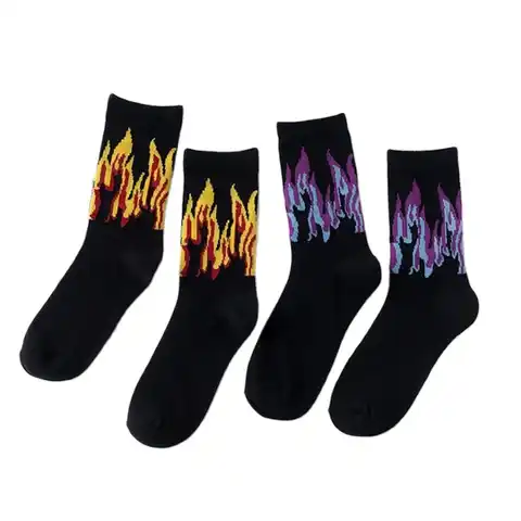 Новые модные мужские носки в стиле хип-хоп, цветные носки для пожарных, красные, с пламенем, мощный фонарь, горячая Распродажа, уличная одежд...