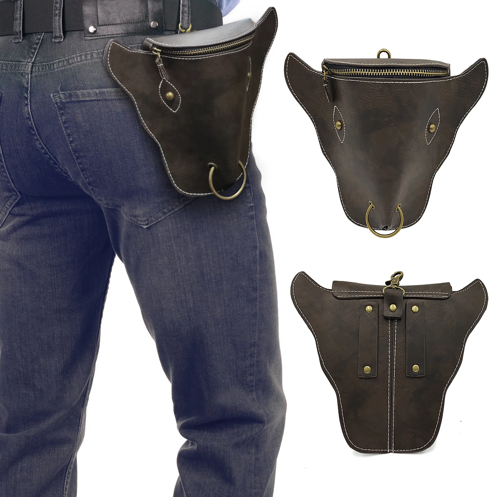 

2022 Natural Leather men Casual Design Vintage Small Waist Bag Hook Bum Bag Fanny Waist Belt Pack Cigarette Case Phone Pouch