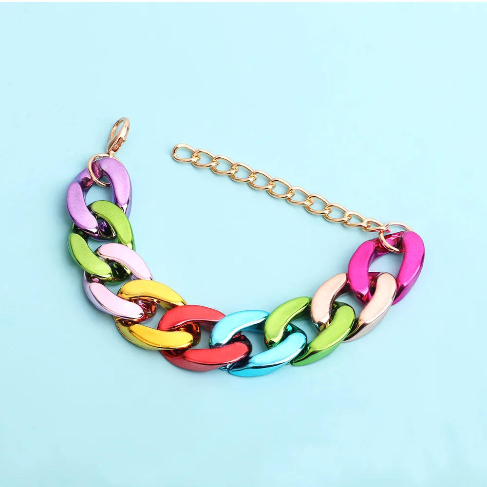 

2023 Acrylic Chain Bracelet for Women Men Metallic Color Trendy Colorful Curb Cuban Link Bracelets on Hand y2k Jewelry