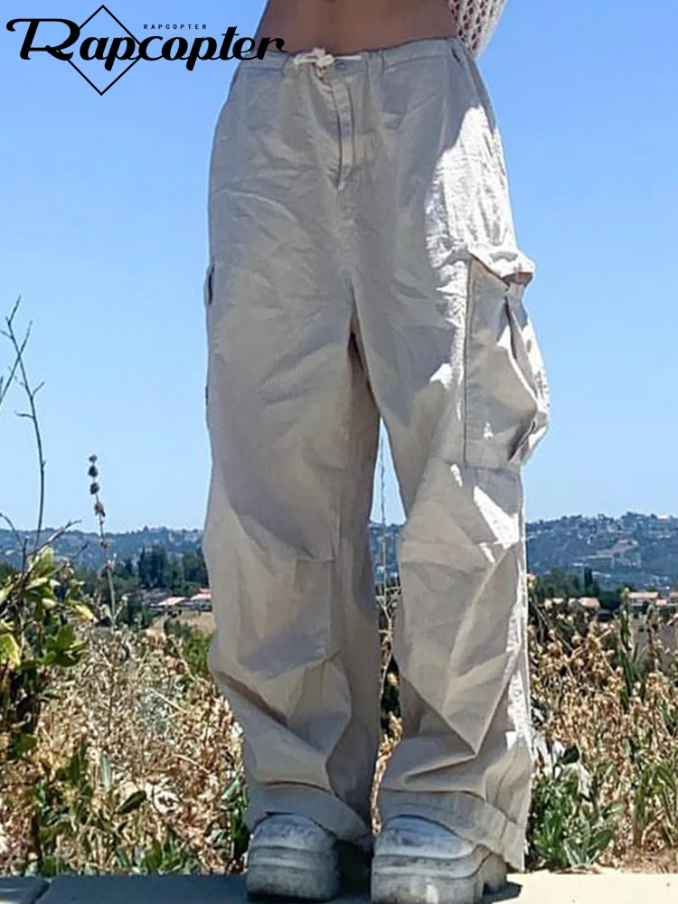

Брюки Rapcopter y2k женские на молнии, серые винтажные свободные штаны с карманами, на пуговицах, бандажные уличные брюки в Корейском стиле, Джоггеры в стиле Харадзюку С заниженной талией