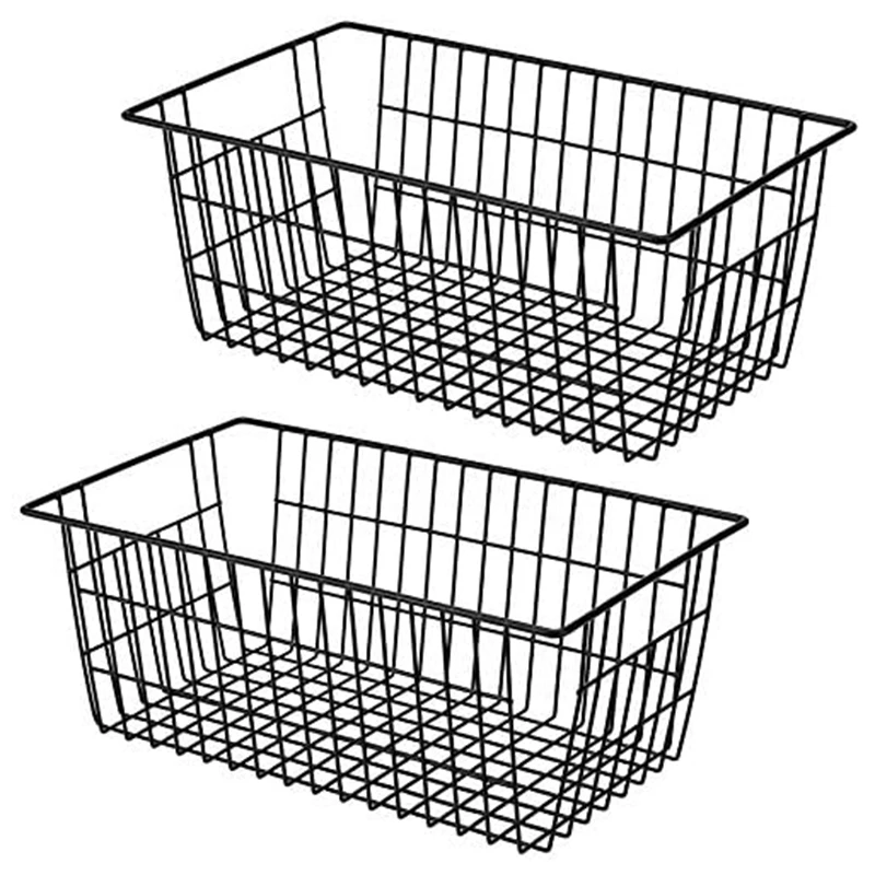 

2 Pack Wire Storage Baskets Farmhouse Metal Wire Basket Freezer Storage Organizer Bins with Handles(Black)