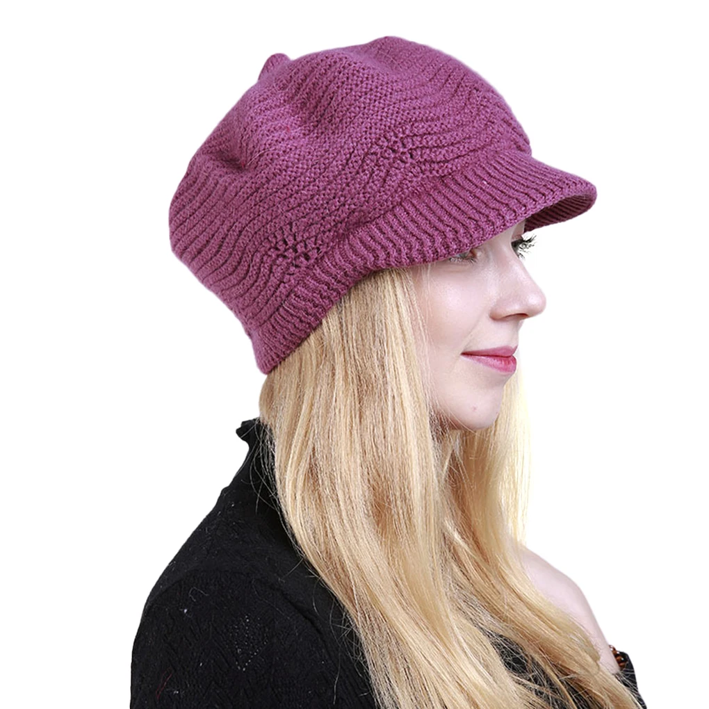 

Женская вязаная плюшевая зимняя шапка, однотонные вязаные теплые шапочки, облегающая шапка, Женская Повседневная шапка