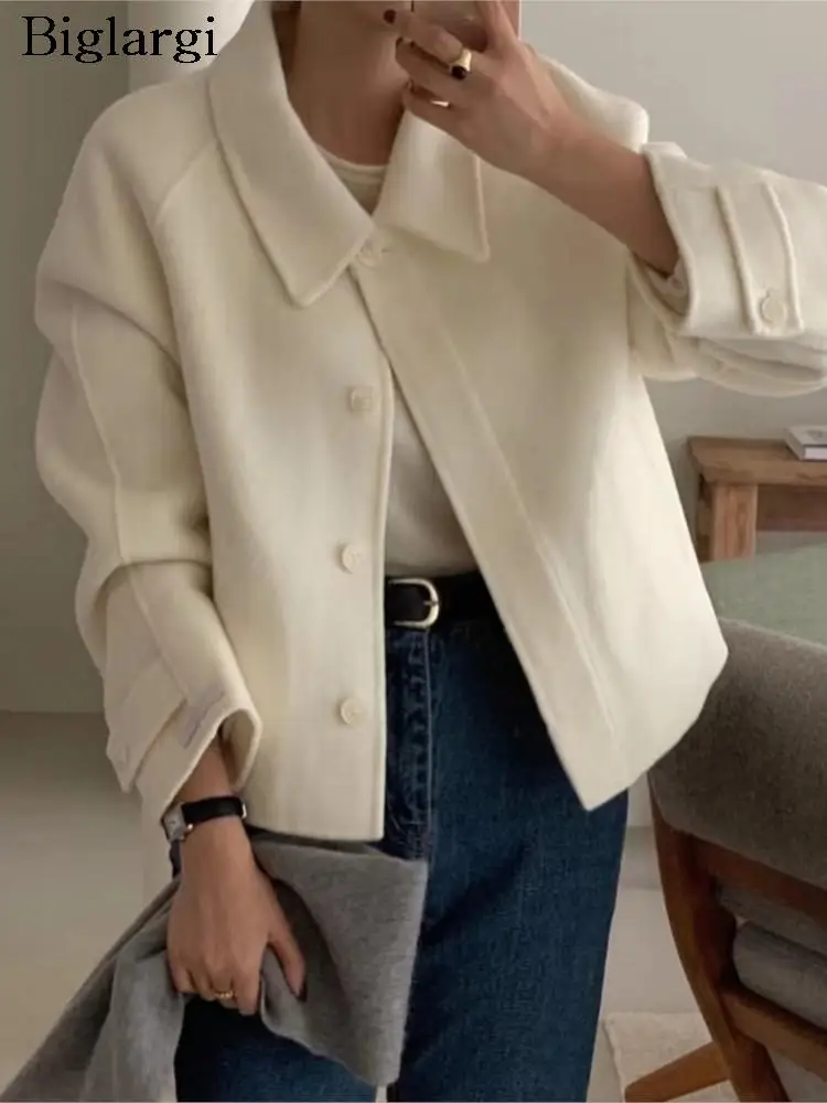 

Осенне-зимние шерстяные куртки, пальто, женские повседневные модные укороченные куртки с длинным рукавом, корейские свободные женские пальто, 2023