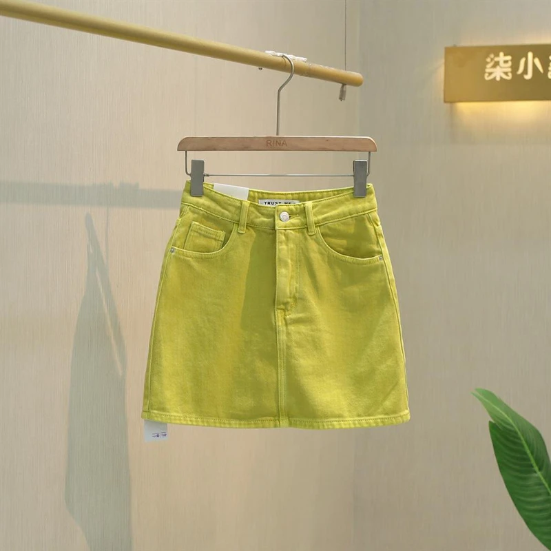 

Юбка женская джинсовая трапециевидная в стиле ретро, Короткая Повседневная универсальная эластичная базовая, уличная одежда, G30, на лето